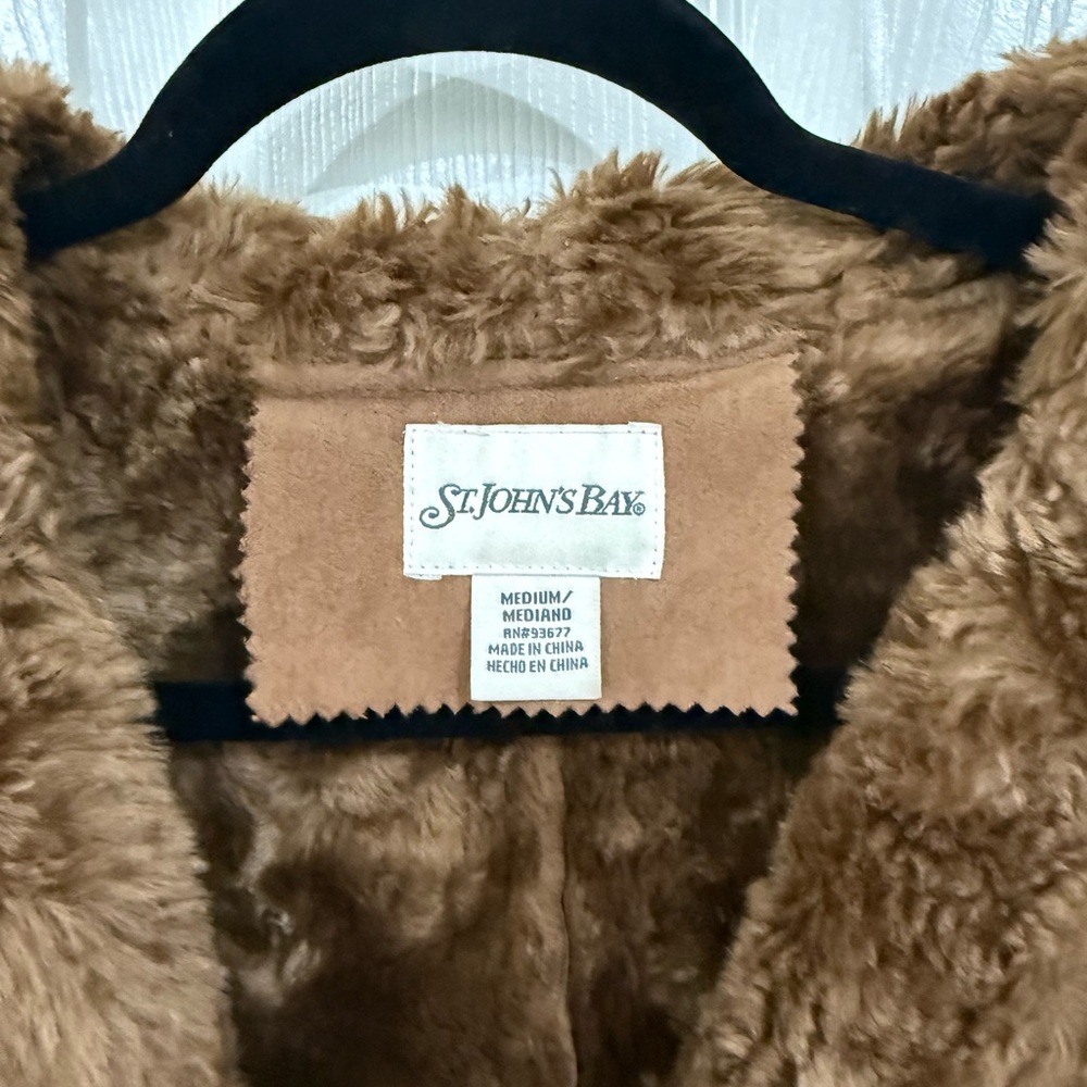 St. John's Bay Brown Faux Suede Teddy Jacket with Plush Collar - Picture 4 of 6